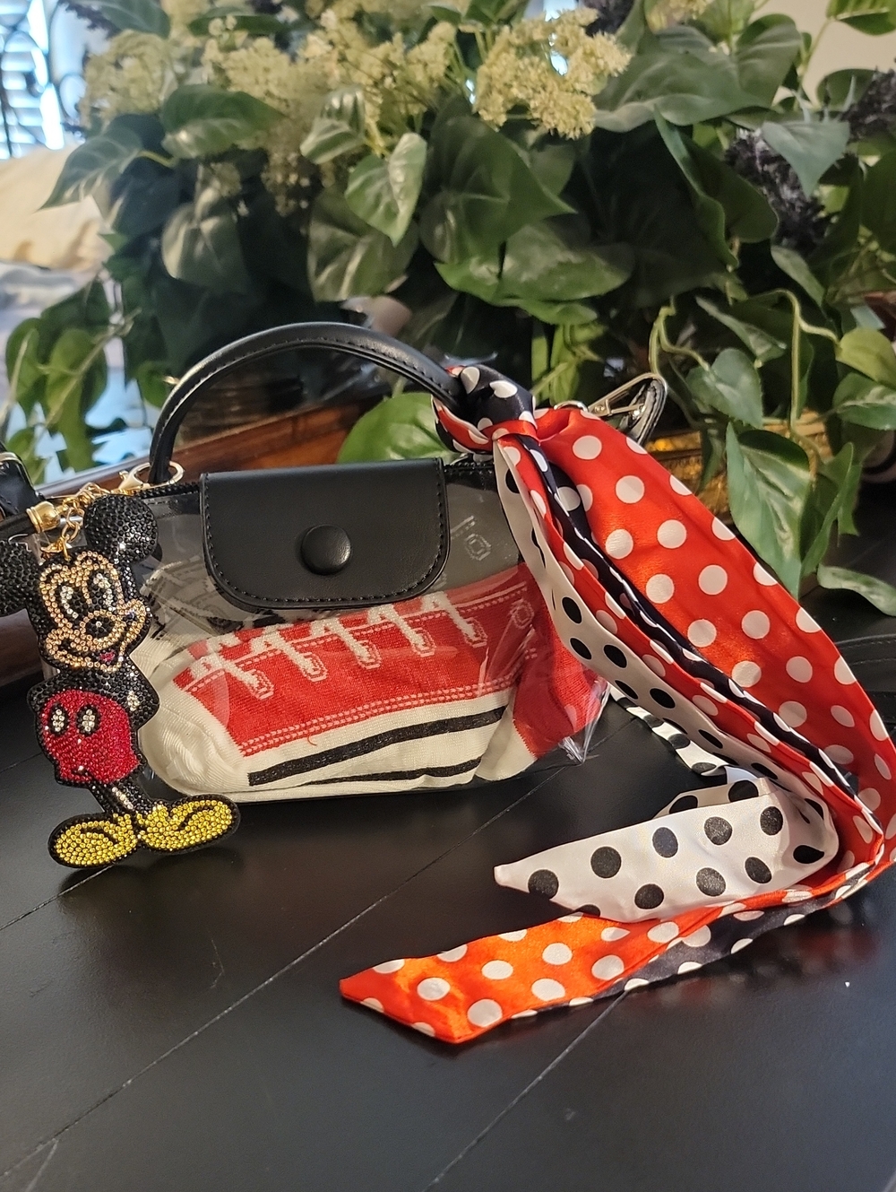 Giftable Totes Clear Handbag with Polkadot Scarves and MICKEY MOUSE Charm SET